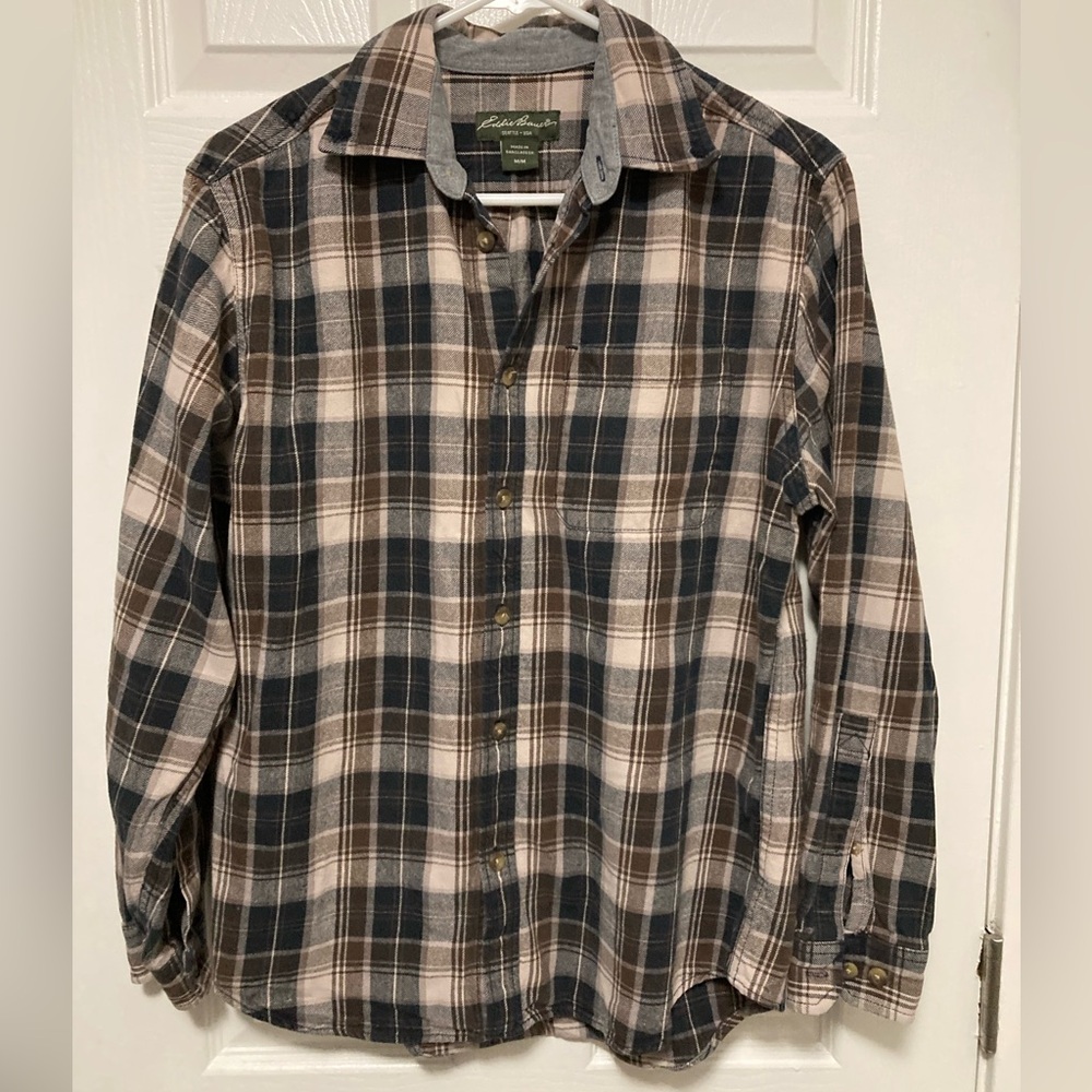 *Eddie Bauer Men's Brown Grungecore Button Down Medium Plaid Shirt #V